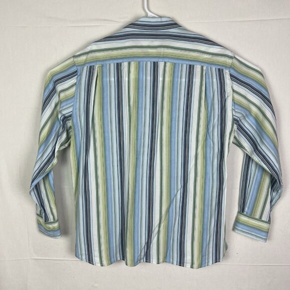 Tommy Bahama Men’s Large Green Blue Striped‎ Button Up Long Sleeve 100% Tencil - Picture 5 of 10